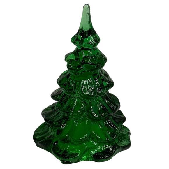 VTG Fenton Glass CHRISTMAS TREE Small 3” Tall Figurine Pine Green Holiday Decor - Picture 1 of 4